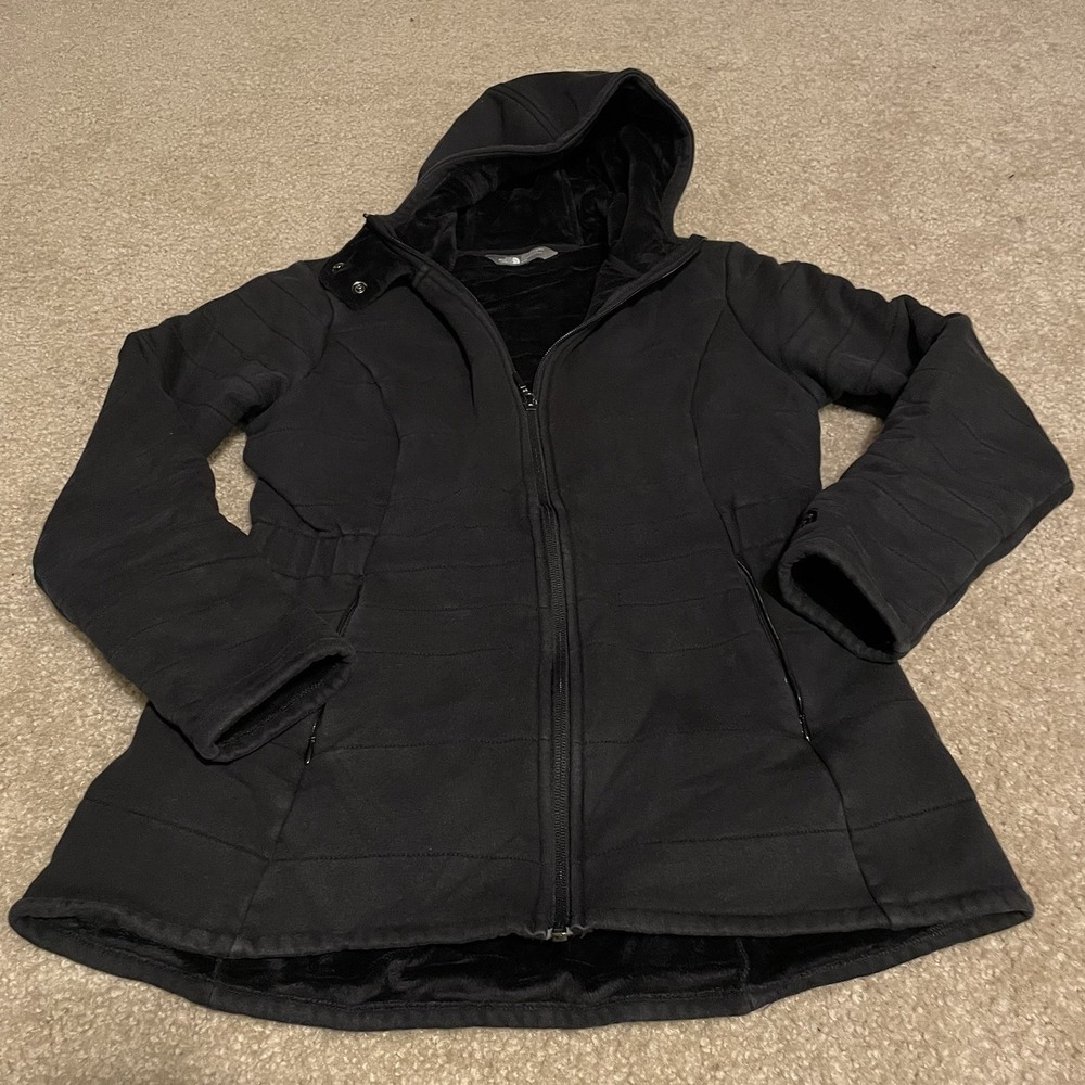 The North Face Womens Black‎ Quilted Raschel Fleece Lined Hooded Jacket Size M